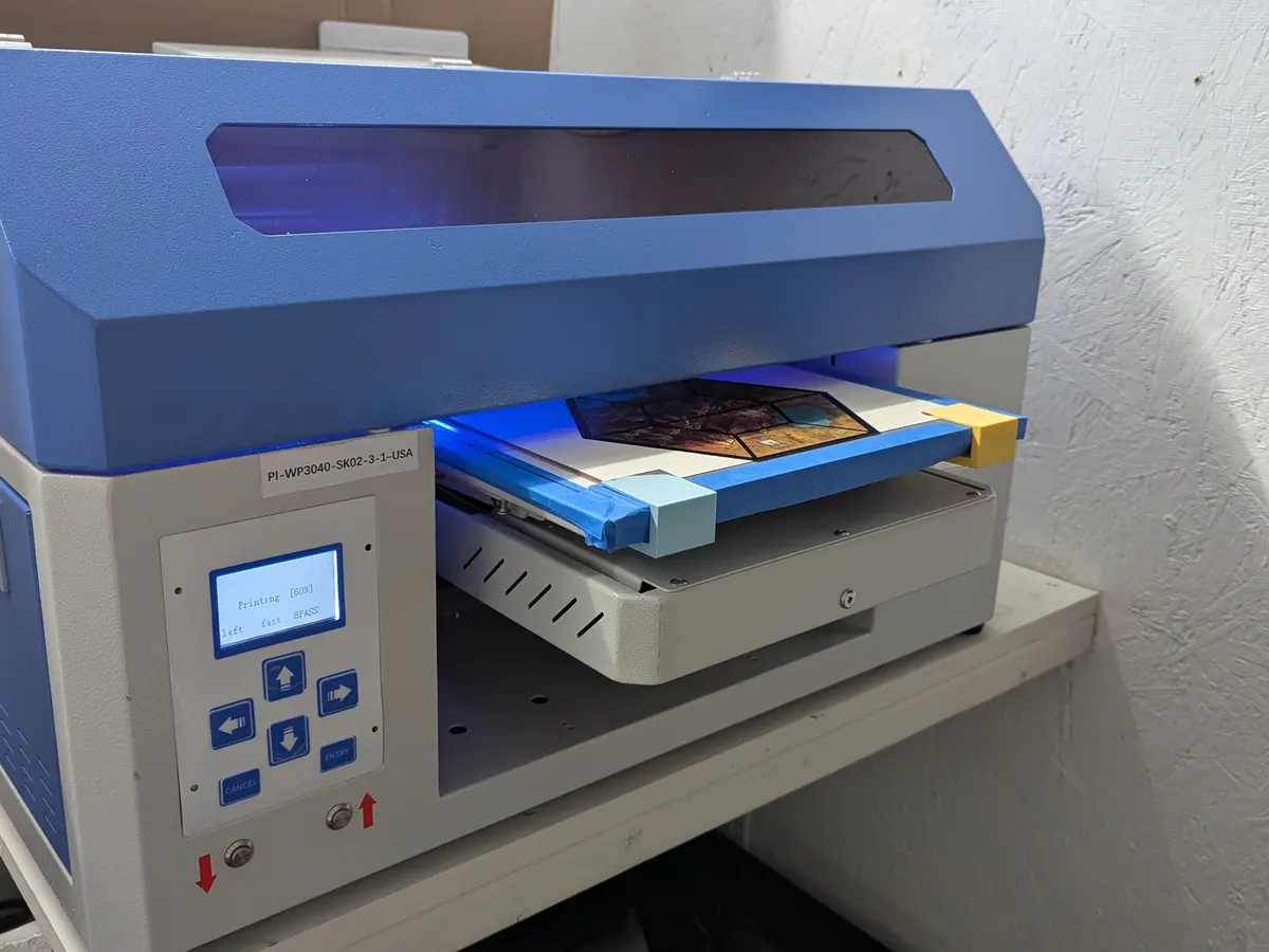 UV flatbed printer printing a custom card